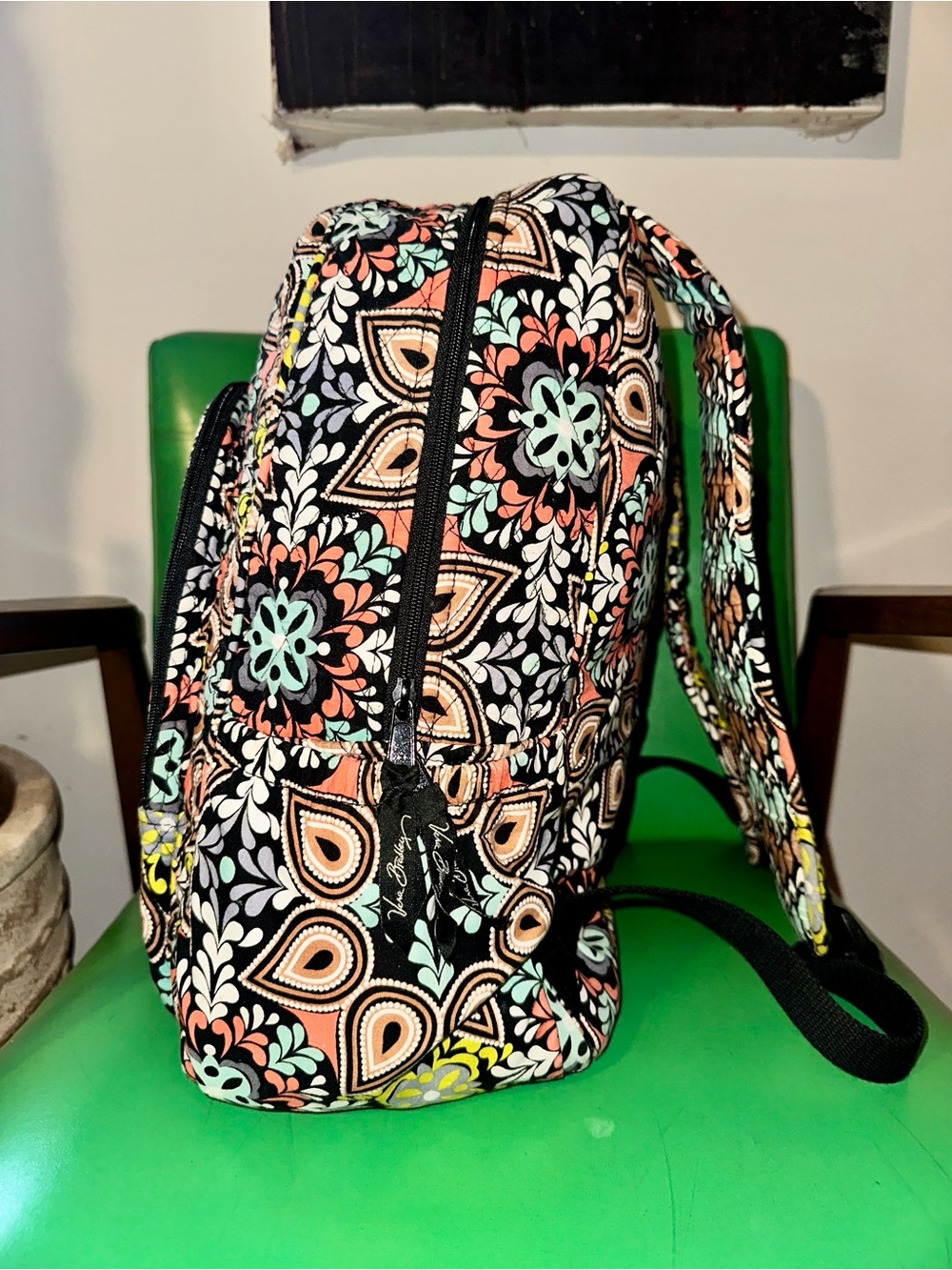 Vera Bradley Black Sierra Pattern Quilted Backpack - Picture 2 of 6